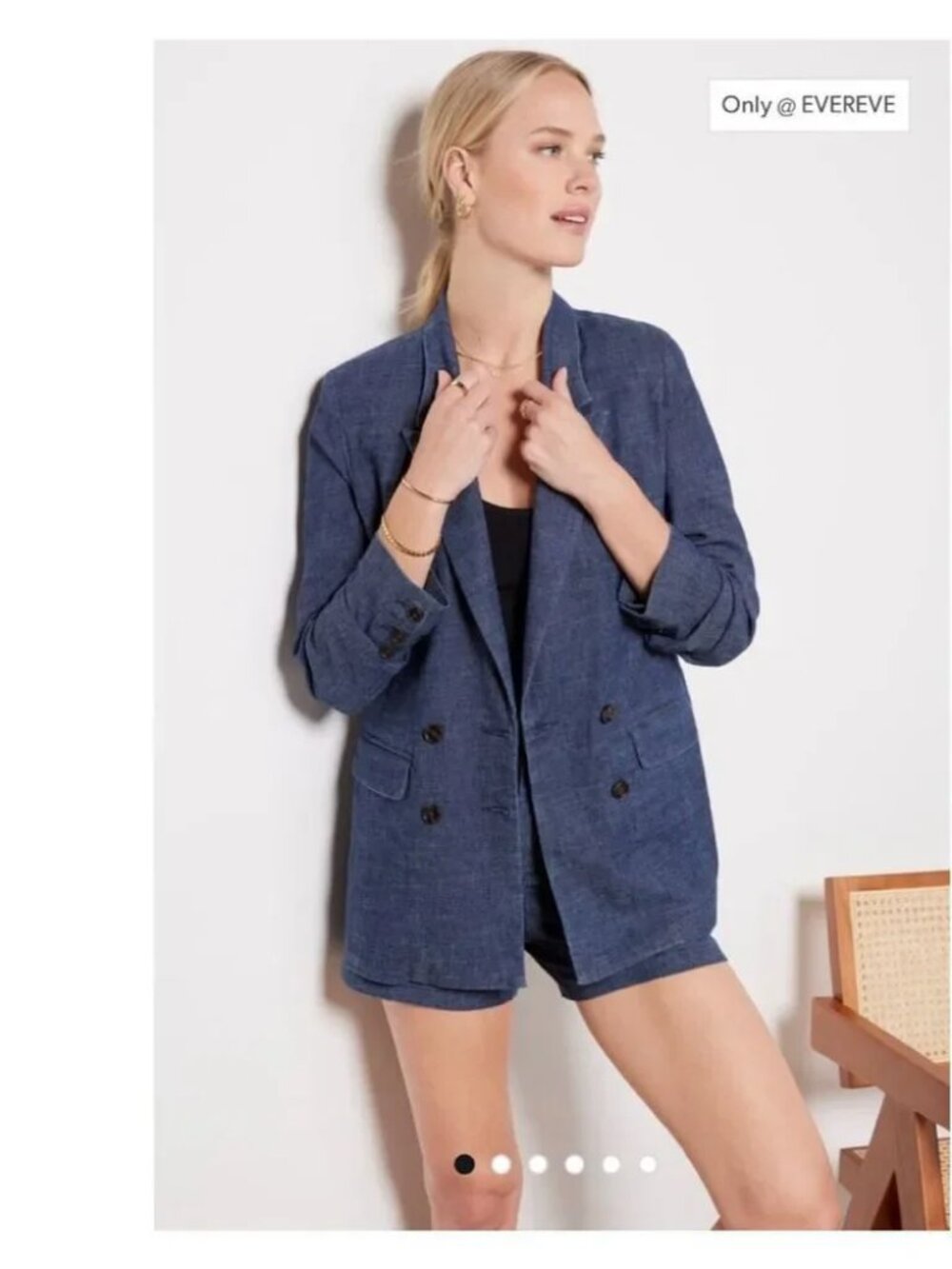 Evereve Alexa Hemp Cotton Blazer Jacket Stargazer Blue M